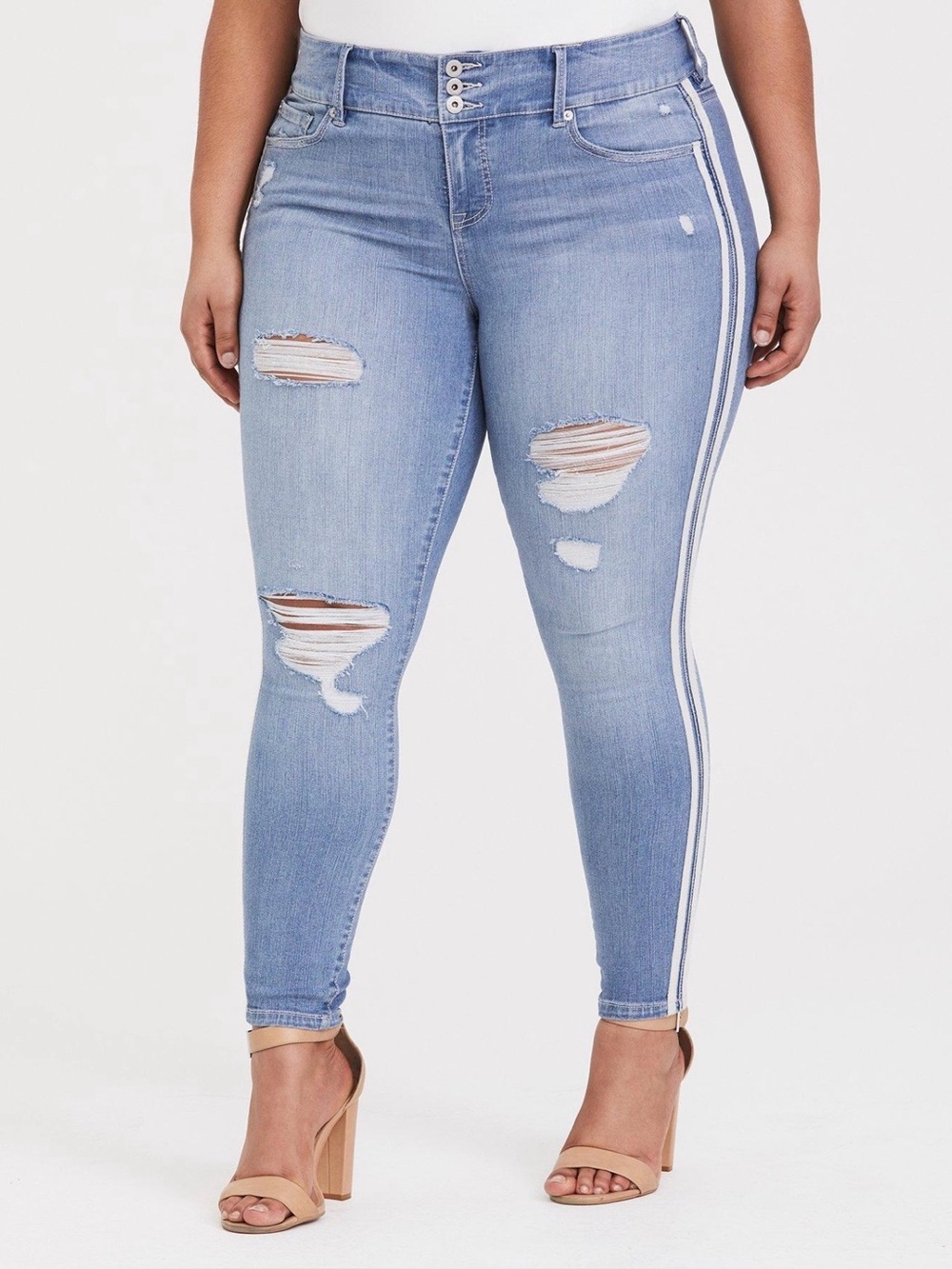 Torrid Premium 20R Distressed Side Stripe Skinny Jegging Jeans Raw Hem Plus Size